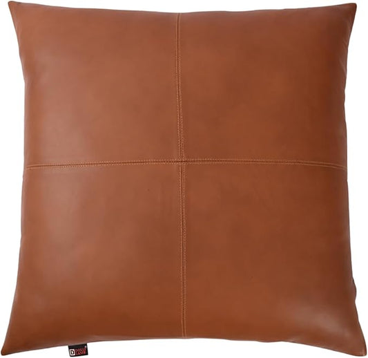 D DOLLY LAMB Lambskin Leather Pillow Cover - Sofa Cushion Case - Decorative Throw Covers for Living Room & Bedroom, 16x16 Inches - Camel Antique Plain