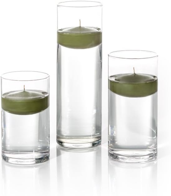 yummi Set of 18 Floating Candles and Cylinder Vases - Green Tea