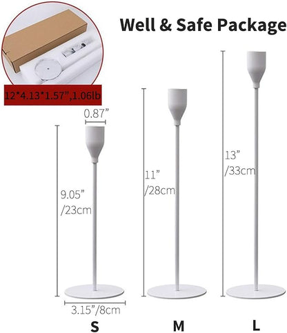 Candlestick Holders Set of 3 Taper Candle Stick Holders, Mantel White Candlestick Holders for 3/4" Taper&Led Candle, Elegant Candle Holder Centerpiece for Wedding/Party/Dinning/Anniversary
