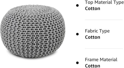 REDEARTH · Round Pouf Ottoman - Hand Knitted Cable Boho Poof Home Décor Pouffe Circular Footrest for Living Room - Nursery - Bedroom - Lounge 100% Cotton (18”x18”x14”) - Gray, Set of 2