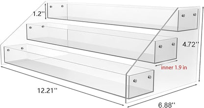 WUIVIUT Acrylic Tiered Spice Shelf Organizer, 3-Tier Transparent Countertop Spice Rack, 12.21 x 6.33 x 4.56 inches, Kitchen Pantry Storage