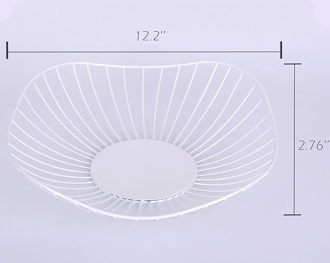 IBWell Short Curved-Edge Modern Creative Stylish Single Tier Dish,Metal Iron Wire Fruit Vegetables Bread Decorative Stand Serving Bowls Basket Holder (Square Dish) (White)