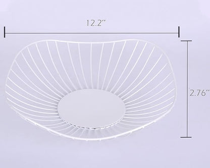 IBWell Short Curved-Edge Modern Creative Stylish Single Tier Dish,Metal Iron Wire Fruit Vegetables Bread Decorative Stand Serving Bowls Basket Holder (Square Dish) (White)