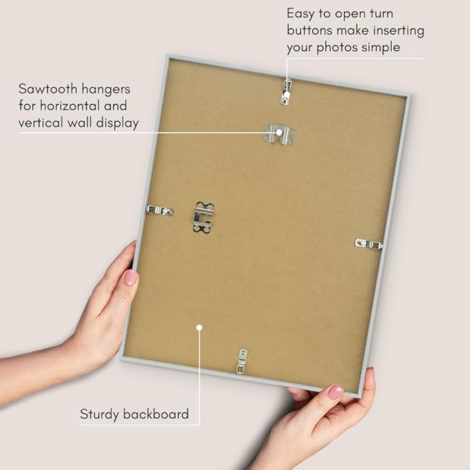 Americanflat 11x14 Picture Frame with Shatter-Resistant Glass - Use as 8x10 Frame with Mat or Display 11x14 Photo Without Mat - Streamline Collection - Thin Border Picture Frames for Wall - Silver