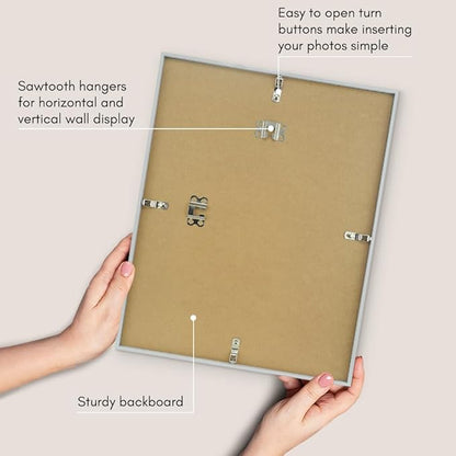 Americanflat 11x14 Picture Frame with Shatter-Resistant Glass - Use as 8x10 Frame with Mat or Display 11x14 Photo Without Mat - Streamline Collection - Thin Border Picture Frames for Wall - Silver