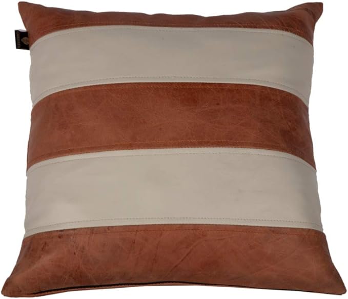 Lambskin Leather Pillow Cover - Sofa Cushion Case - Decorative Throw Covers for Living Room & Bedroom, 14x14 Inches - Tan and Beige Pack of 1