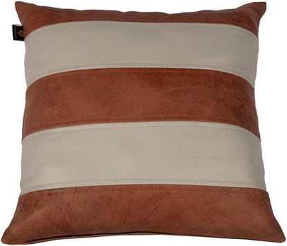 D DOLLY LAMB Lambskin Leather Pillow Cover - Sofa Cushion Case - Decorative Throw Covers for Living Room & Bedroom, 14x14 Inches - Tan and Beige Pack of 2