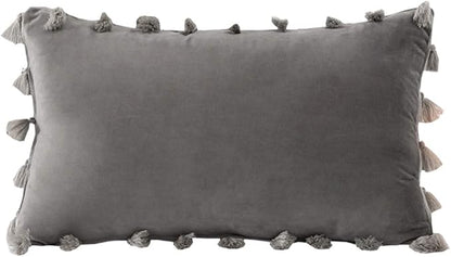 vctops Velvet Soft Solid Decorative Throw Pillow Cover with Tassels Boho Accent Cushion Case for Couch Bedroom Car Grey 12''x20''