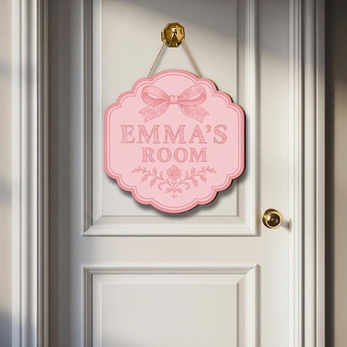 Custom Door Sign With Pink Bow, Personalized Baby Room Wall Decoration, Inspired Entry Display, Elegant Pastel Name Plaque, Charming Gift For New Parents Doorsign_281125_SR6_2