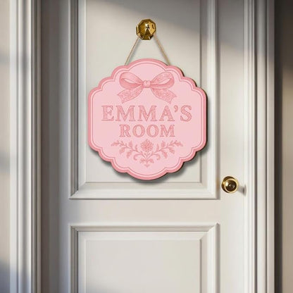 Custom Door Sign With Pink Bow, Personalized Baby Room Wall Decoration, Inspired Entry Display, Elegant Pastel Name Plaque, Charming Gift For New Parents Doorsign_281125_SR6_2