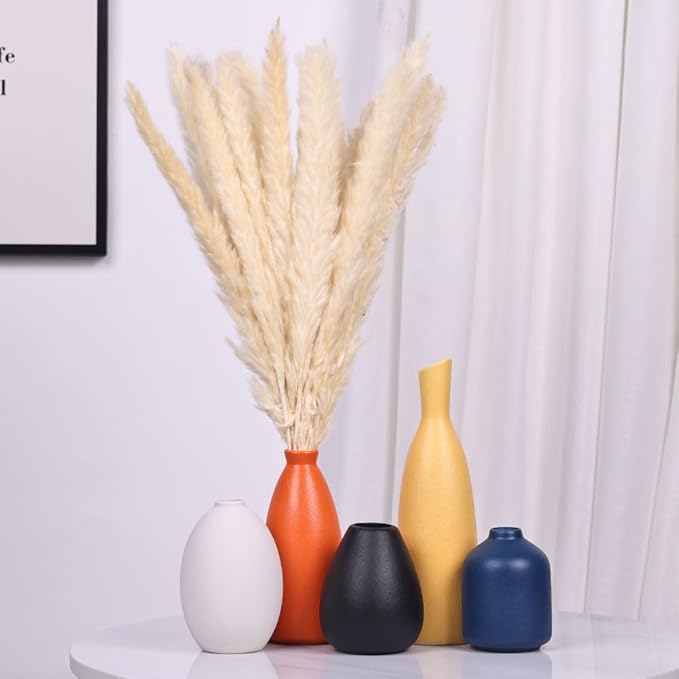 Colorful Ceramic Bud Vases Set of 5 - Multicolor Yellow, Orange, Blue Small Vases for Home Decor - Ideal for Living Room, Kitchen, Office, Bathroom, Mantle, Entrance, Farmhouse & Coffee Table Decor