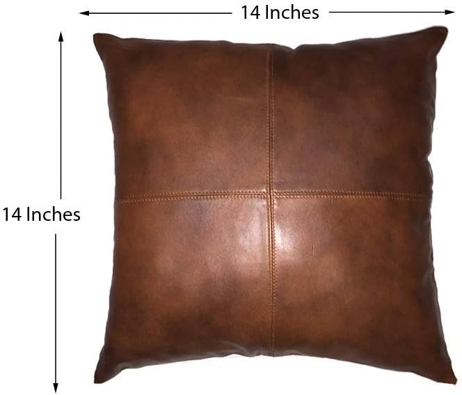 LL LEATHER LOVERS Lambskin Leather Pillow Cover - Sofa Cushion Case - Decorative Throw Covers for Living Room & Bedroom, 16x16 Inches - Tan Antique Pack of 1