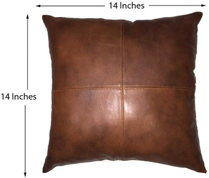 LL LEATHER LOVERS Lambskin Leather Pillow Cover - Sofa Cushion Case - Decorative Throw Covers for Living Room & Bedroom, 18x18 Inches - Tan Antique Pack of 1
