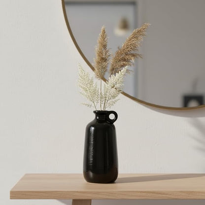 Sunddo Black Ceramic Vase 10 Inch - Tall Modern Decorative Vase with 1 Handle, Elegant Black Statement Piece for Entryway & Mantel