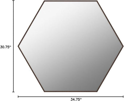 Kate and Laurel Rhodes 6-Sided Hexagon Wall Mirror, 30.75x34.75 Walnut Brown