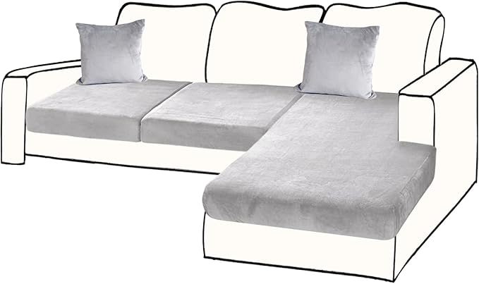 Sectional Couch Covers for 3-Piece Seat Cushion Velvet Separate L Shape Couch Cover Stretch Sofa Slipcover with 2 Pieces Pillowcases Furniture Protector (Sofa 2 Seater + 1 Chaise, Light Grey)