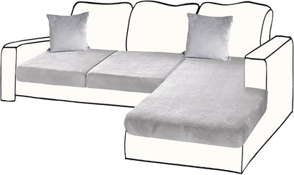 Sectional Couch Covers for 3-Piece Seat Cushion Velvet Separate L Shape Couch Cover Stretch Sofa Slipcover with 2 Pieces Pillowcases Furniture Protector (Sofa 2 Seater + 1 Chaise, Light Grey)
