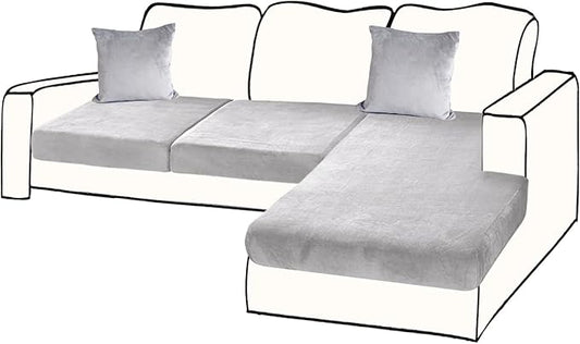 Sectional Couch Covers for 3-Piece Seat Cushion Velvet Separate L Shape Couch Cover Stretch Sofa Slipcover with 2 Pieces Pillowcases Furniture Protector (Sofa 2 Seater + 1 Chaise, Light Grey)