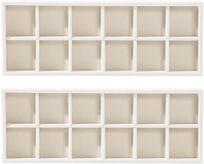 2Pcs Desk Drawer Storage Tray, Nightstand Organizer Tray, Necklace Bracelet Ring Earring Jewelry Display Tray, Grid Table Organizer Holder Tray for Sunglass, Phone, Watch, Perfume (12 grid)/Beige