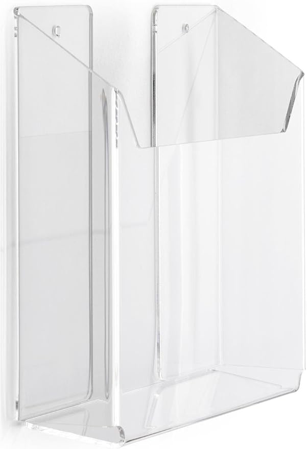 Displays2go Case of 2, Clear Acrylic Literature Holders for Wall Mount, Single Pocket, 9.25" w x 8" h x 2" d