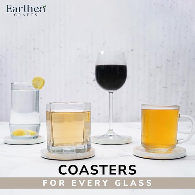 Marble Coasters Set of 4 Drink Coaster 4 Inches White Onyx Round Stone Coaster for Drinks, Mug, Glass, Ideal for Coffee Table Decor