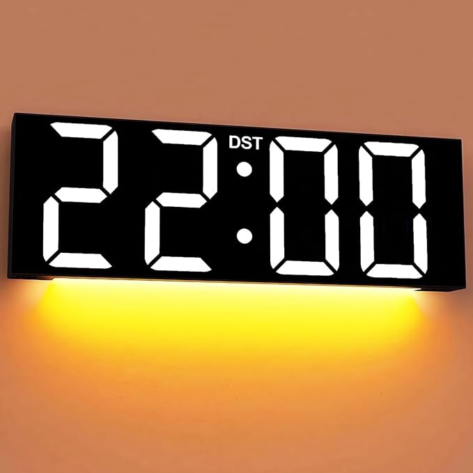 JALL 22'' Large Digital Wall Clock, Big LED Number Dispaly, DST, Night Light for Classroom, Living Room, Bedroom, Mounted, Birthday Xmas Gift for Senior, Mem Womem Mom Dad, White
