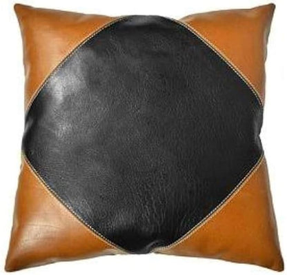 D DOLLY LAMB Lambskin Leather Pillow Cover - Sofa Cushion Case - Decorative Throw Covers for Living Room & Bedroom, 20x20 Inches - Camel Black Pack of 1