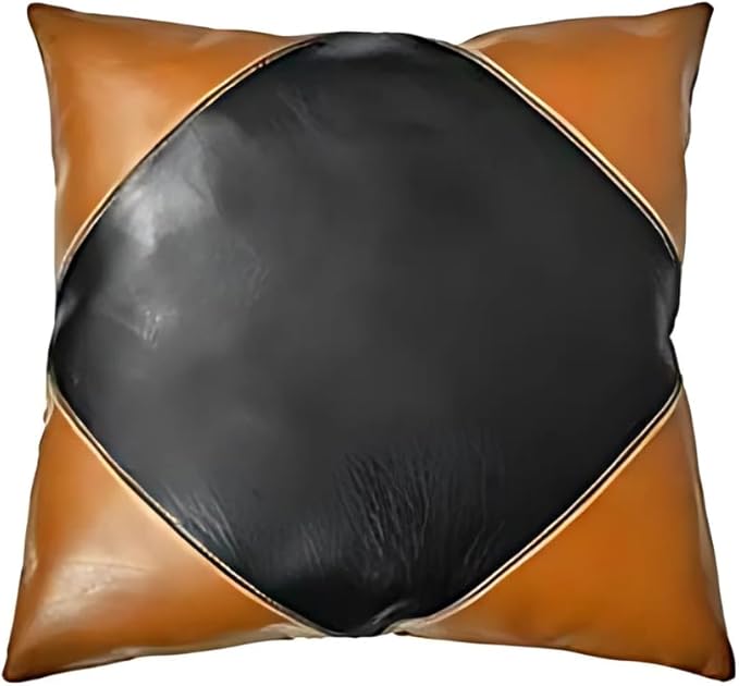 LL LEATHER LOVERS Lambskin Leather Pillow Cover - Sofa Cushion Case - Decorative Throw Covers for Living Room & Bedroom, 20x20 Inches - Camel Black Pack of 1