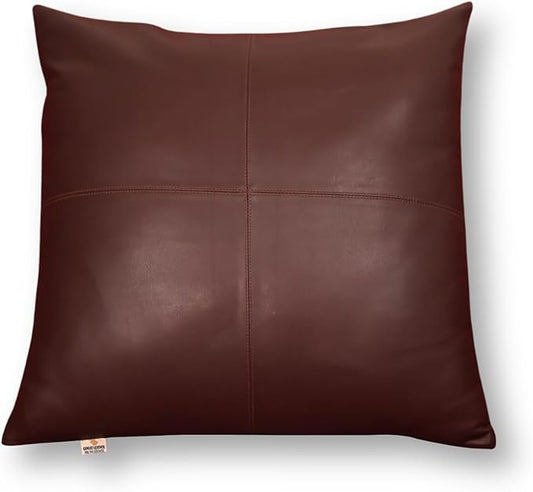 Lambskin Leather Pillow Cover - Sofa Cushion Case - Decorative Throw Covers for Living Room & Bedroom, 16x16 Inches - Dark Brown Plain Pack of 2