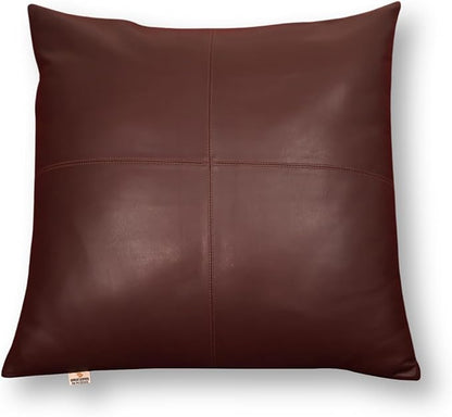 Lambskin Leather Pillow Cover - Sofa Cushion Case - Decorative Throw Covers for Living Room & Bedroom, 20x20 Inches - Dark Brown Plain Pack of 2