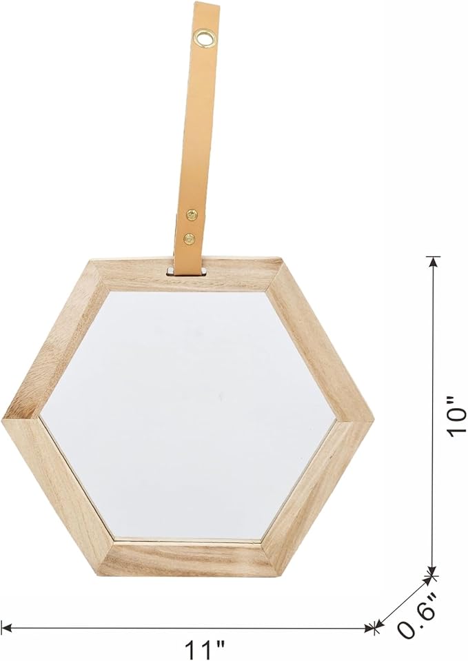 2 Piece 11 x 10 Inches Harlan Hexagon Mirror with Beige Wood Frame, Wall Geometric Mirrors Decor, Hanging Wall Glass Mirror for Home/Bedroom/Living Room/Hallway/Entryway