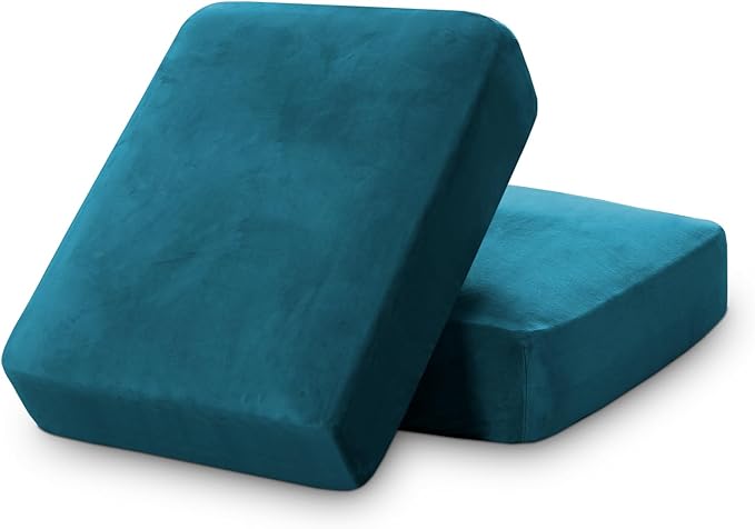 PrinceDeco Stretch Velvet Couch Cushion Covers, Soft Cushion Slipcover for Chair Loveseat Sofa Cushion Furniture Protector Seat Cushion Sofa Cover(Each Width Up to 29.5" Deep Teal)