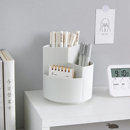 Rotating Pen Holder 3 Compartments, School Supplies Organizer for Pen, Colored Pencil, Art Brushes, Desktop Storage Box in Classroom & Art Studio, Gift for Teachers, Classmates, and Friends ,Grey