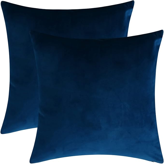 Set of 2 Comfortable Throw Pillow Cover for Bedding, Decorative Accent Cushion Sham Case for Couch Sofa, Soft Solid Velvet with Zipper Hidden - 20"x20", Prussian Blue
