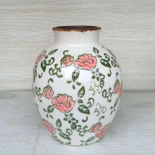 SIDUCAL Ceramic Vintage Vase, 5.83 Inch Retro Ice Cracked Chinoiserie Floral Vase, Rustic Farmhouse Vases for Home Decor, Bookshelf, Garden, Chinoiserie Decor, Tuscan Decor, Red Rose Pattern