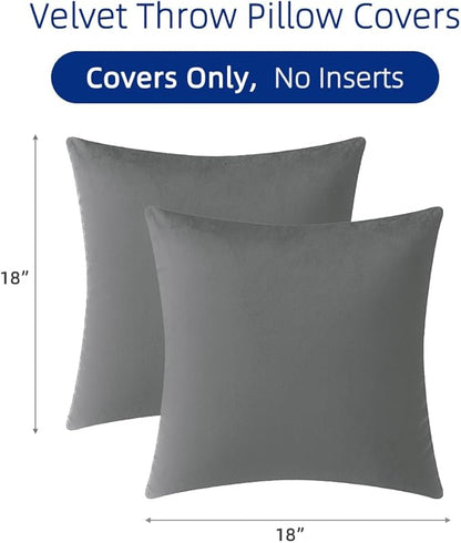 QUORGVES Dark Grey Velvet Pillow Covers 18x18 Inch Set of 2, Soft Solid Decorative Square Throw Pillow Covers, Decor Cushion Covers for Bed Sofa Couch Bedroom Living Room - Dark Gray