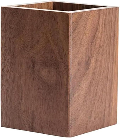 Wooden Pen Holder for Desk, Multi-Functional Pen Cup Pencil Holder for Office School Supplies Storage, Black Walnut Desk Organizer and Accessories（Prismatic）