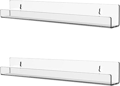 Cq acrylic 15" Clear Floating Bookshelf for Kids Room - Invisible Hanging Wall Mounted U Shaped Shelf, Modern Display for Books,Picture Ledge Display,Vinyl Records Wall Shelf,Toy Storage,Pack of 2