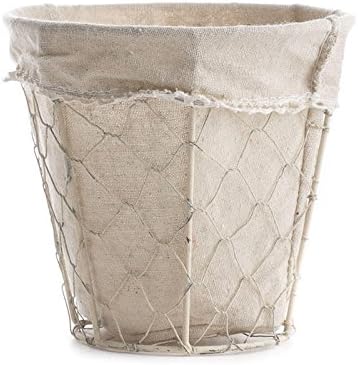 Factory Direct Craft Round White Washed Chicken Wire Basket with Natural Linen Liner. for Cottage, Coastal or Farmhouse Decorating & Organizing