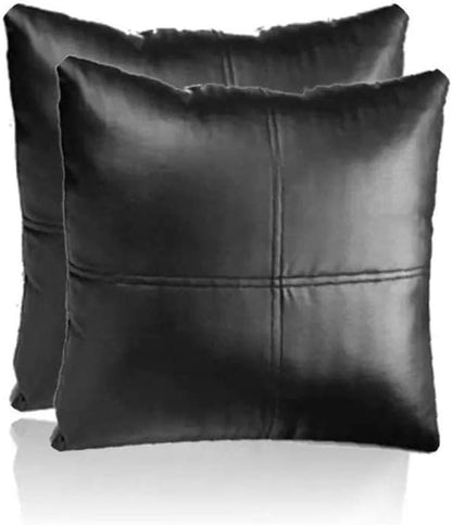 LL LEATHER LOVERS Lambskin Leather Pillow Cover - Sofa Cushion Case - Decorative Throw Covers for Living Room & Bedroom, 18x18 Inches - Light Black Pack of 2