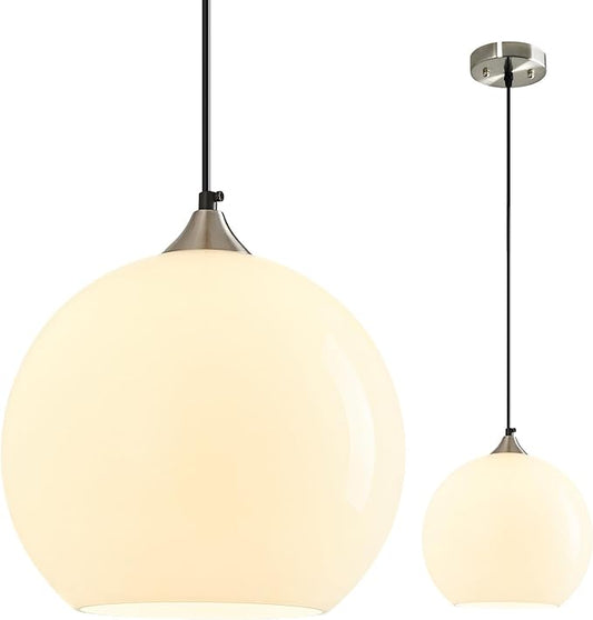 Milky Luster Glass Pendant Lights Kitchen Island Globe Pendant Light Fixtures Modern Pendant Lighting for Bedroom Living Dining Room Light Fixture (9.84 in, 1 Pack)