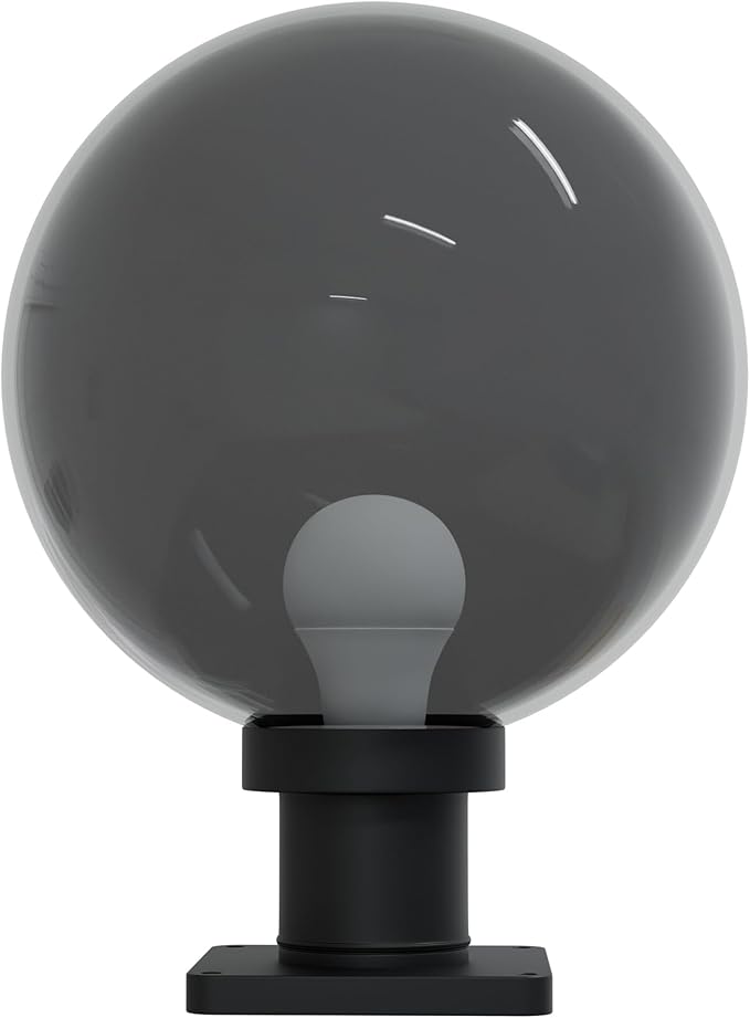 KASTLITE 12" Globe Pier Mount Outdoor Lighting with LED Lamp | UV & Waterproof Pillar & Column Lights | Deck Driveway Yard Patio & Garden Fixture | Made in USA | Smoke Cover, Black Basic Base