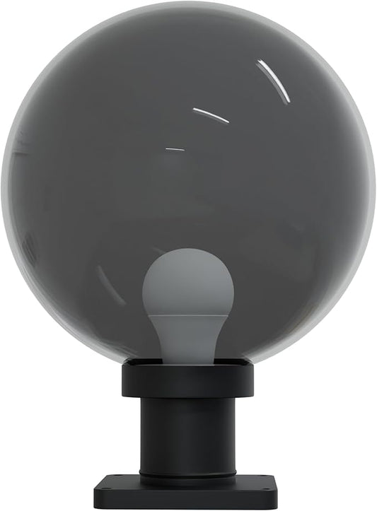 KASTLITE 12" Globe Pier Mount Outdoor Lighting with LED Lamp | UV & Waterproof Pillar & Column Lights | Deck Driveway Yard Patio & Garden Fixture | Made in USA | Smoke Cover, Black Basic Base