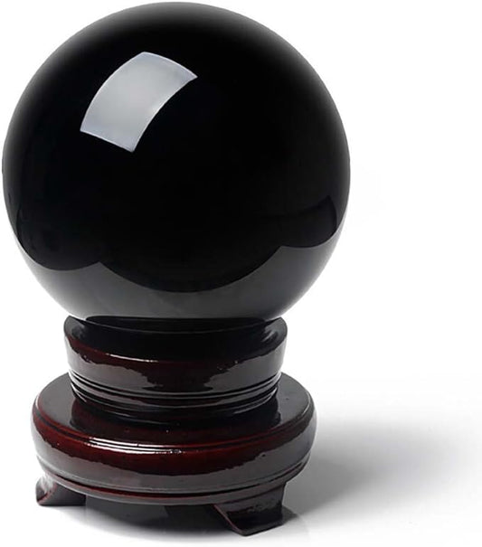 Mina Heal Large Black Obsidian Sphere for Meditation, Feng Shui, Protection, and Crystal Healing – Rare Handcrafted Large Obsidian Crystal Ball (140mm Diameter)