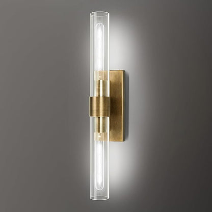 Brass and Glass Wall Sconces, 22.8" Vanity Lights for Bathroom 2 Lights, Horizontal or Vertical Linear Gold Wall Lamp, Indoor Sconces Wall Lighting, Tube Sconce for Living Room, Hallway