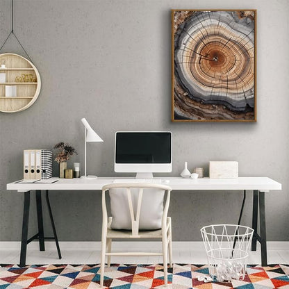 IBHJSART Framed Tree Ring Canvas Wall Art Vintage Colorful Wood Stump Painting Prints Modern Minimalist Pictures Neutral Nature Rustic Farmhouse Decor Living Room Bedroom Bathroom Office