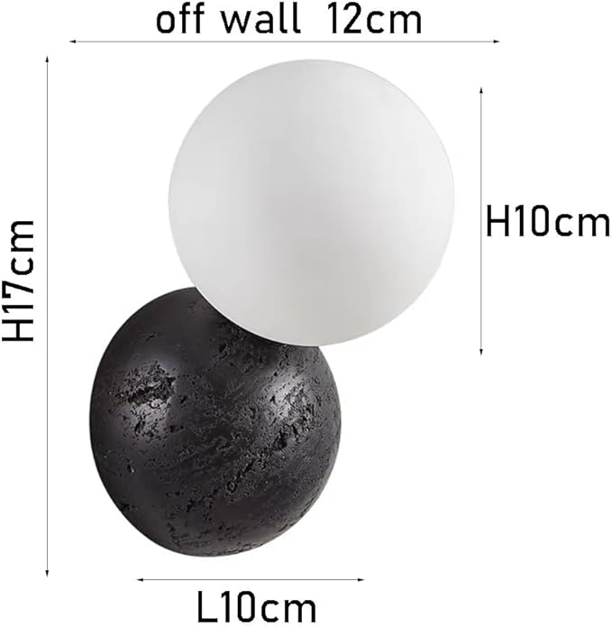Modern Black Travertine Wall Sconce Glass Globe Shade Nordic Minimalist Wall Lamp Natural Volcanic Stone Sphere Wall Light for Bedside Hallway Home Decor Lighting