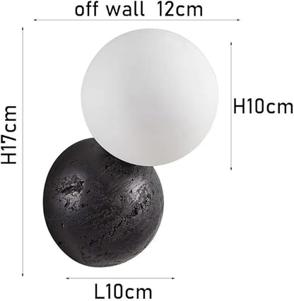 Modern Black Travertine Wall Sconce Glass Globe Shade Nordic Minimalist Wall Lamp Natural Volcanic Stone Sphere Wall Light for Bedside Hallway Home Decor Lighting