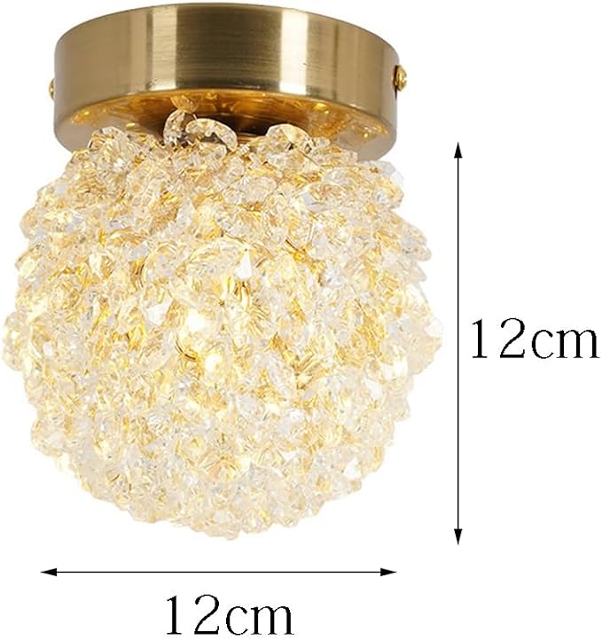 Modern Crystal Flush Mount LED Ceiling Light Brass Color Iron Electroplating Spherical Ceiling Lamp Small Hallway Entryway Corridor Decorative Lighting Fixture