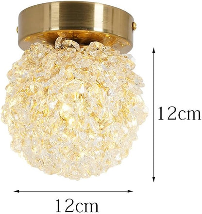 Modern Crystal Flush Mount LED Ceiling Light Brass Color Iron Electroplating Spherical Ceiling Lamp Small Hallway Entryway Corridor Decorative Lighting Fixture